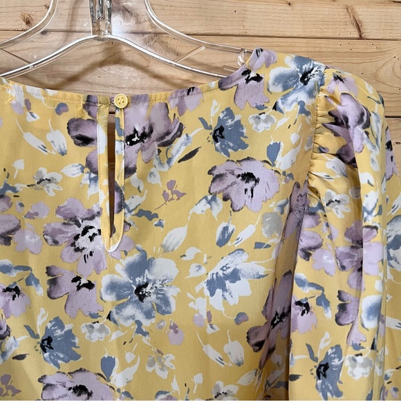 PLEIONE NWOT Yellow Multi Color Floral Print long elastic Sleeve Top size XS - Picture 10 of 11